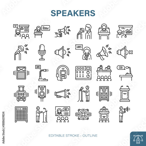 Speakers Editable Stroke Outline Icon Set Vector