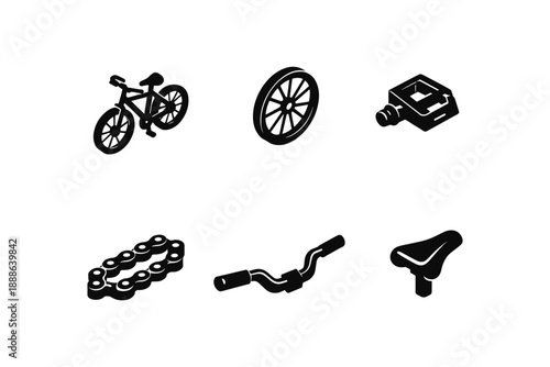 Bicycle Parts Isometric Icons