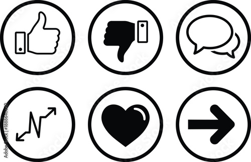 Set of six black and white social media including thumbs up down social media thumbs up thumbs down