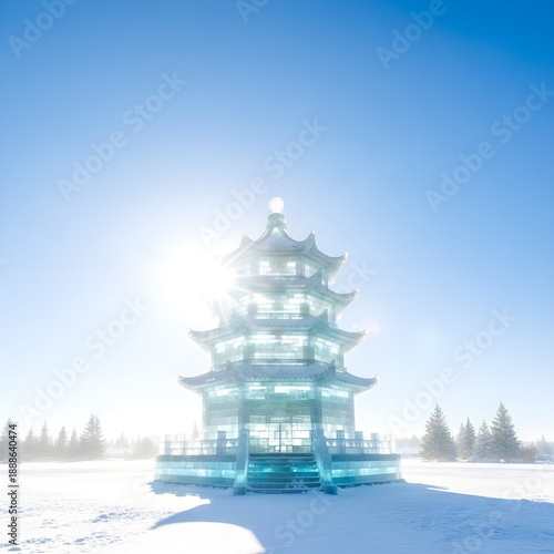 Wallpaper Mural Harbin International Ice and Snow Sculpture Festival Night Scene Featuring Giant Glowing Ice Castle With Colorful LED Lights, Massive Frozen Architecture, Winter Wonderland Landscape, Chinese Cultural Torontodigital.ca