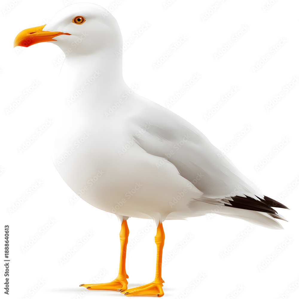 Fototapeta premium Seagull on white background close up portrait of a white headed gull