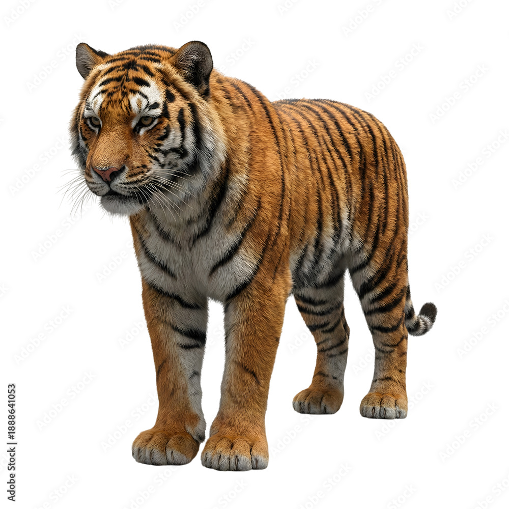 Obraz premium Realistic tiger walking pose 3D render majestic wild animal predator isolated on transparent background