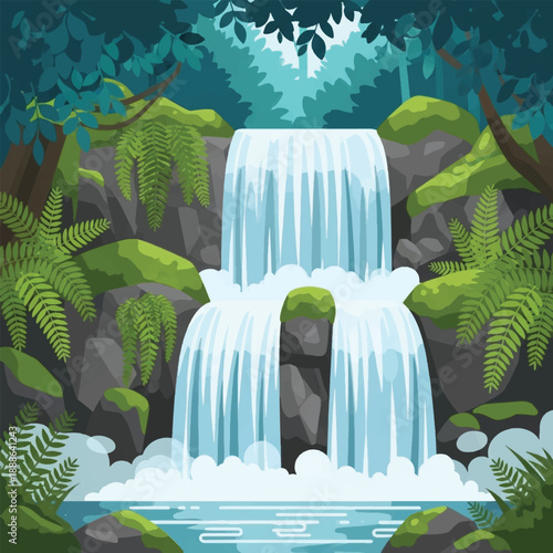 Waterfall Cascading Down Rocky Surface.