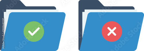 Two folders one with green checkmark one with red cross file document