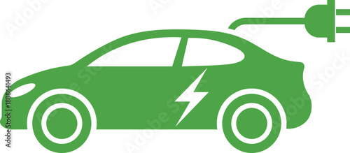 Green electric car with lightning symbol and charging plug green car lightning bolt