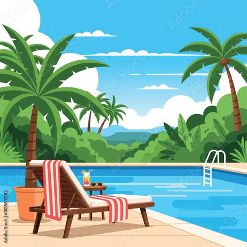 Beach lounge chair with red towel.