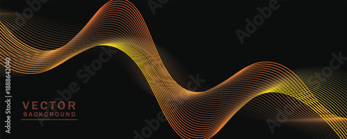 Smooth wavy lines, bright orange, small wave elements, black background, designed with soft yet elegant textured materials.eps 10