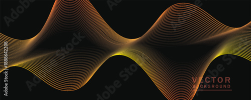 Smooth wavy lines, bright orange, small wave elements, black background, designed with soft yet elegant textured materials.eps 10