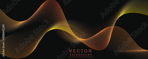 Smooth wavy lines, bright orange, small wave elements, black background, designed with soft yet elegant textured materials.eps 10