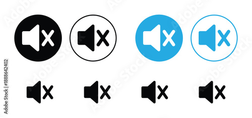 Mute Icon Set - Vector Collection of Sound Off, Silence, and Volume Buttons for Web and App Interface

