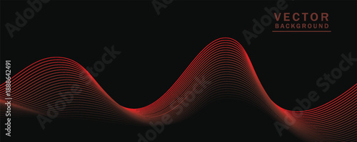 Smooth wavy lines, bright red, small wave elements, black background, designed with soft yet elegant textured materials.eps 10