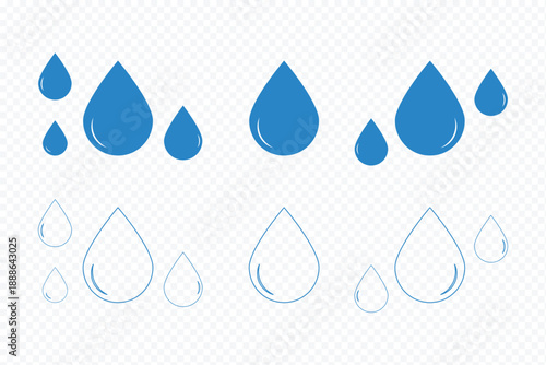 Water drop icon vector, solid illustration, pictogram isolated color editable. Eight black teardrop shapes with shiny highlights. Tear drop icon outline vector sign, linear style pictogram.