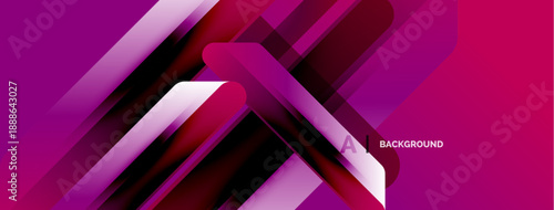 Abstract geometric design. Diagonal lines create dynamic purple, pink, black layers. Modern aesthetic suitable for backgrounds, banners.