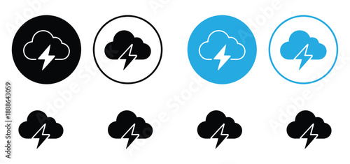 Cloud Lightning Icon Set. Storm, Thunder and Weather Symbol Vector Collection.simple abstract  bolt lightning icon set,Cloud. Cloud icon in flat style isolated on a white background
