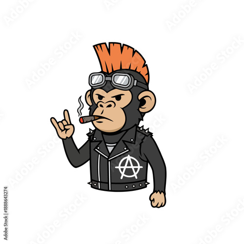 Rebellious gorilla smoking cigar with punk attitude