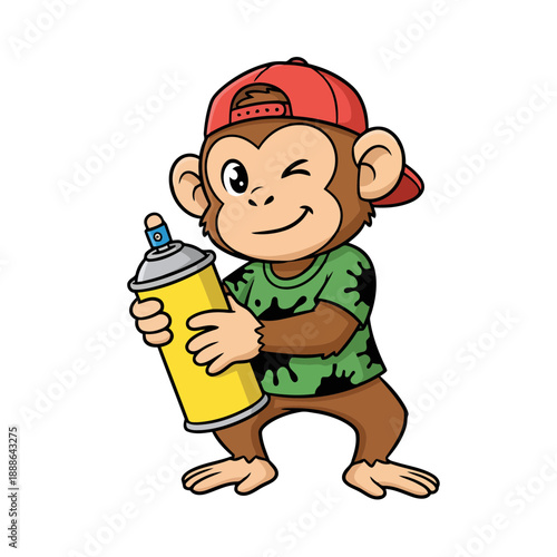 Playful monkey spray painting with cool attitude