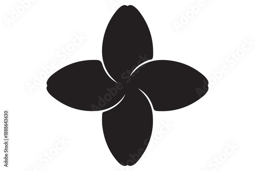 Black and white plumeria flower silhouette with five petals on white background