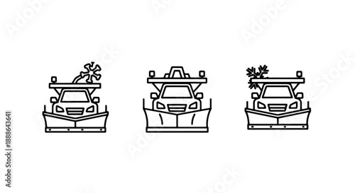 Line art icons of snow plows clearing roads, representing winter maintenance and transportation.