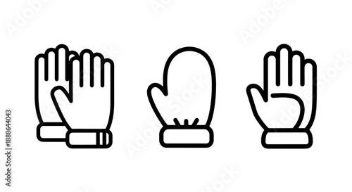 Outline icons of handwear: gloves, mittens, and an open hand