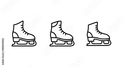 Ice skates outline icons: classic figure skates for winter ice skating fun