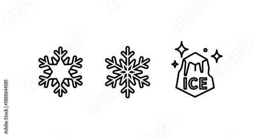 Winter ice and snowflake icons: frozen water crystals and icy texture