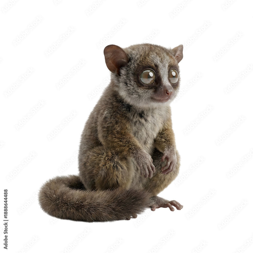 Fototapeta premium Cute gray lemur sitting with fluffy tail isolated on transparent background