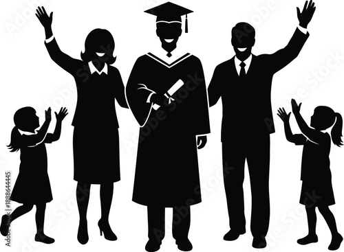 Graduating student with family celebrating academic success and milestone achievement