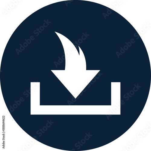 Free Download White download with downward arrow on dark blue circle background upload save - GFXLoad