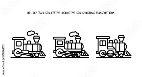 Christmas train icons: holiday locomotive, festive engine, and transport for winter celebration