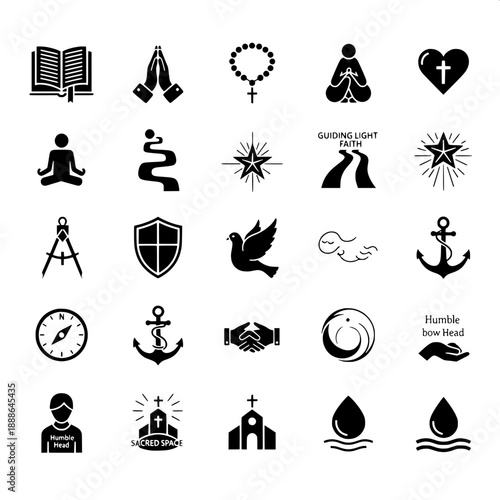 Black and White Christian Faith Reflection Icon Set