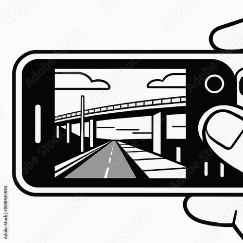 Smartphone Photography of Highway Overpass, Hand Holding