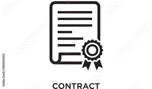Black outline icon of a document with a seal and ribbon, symbolizing a contract or agreement, on a white background.