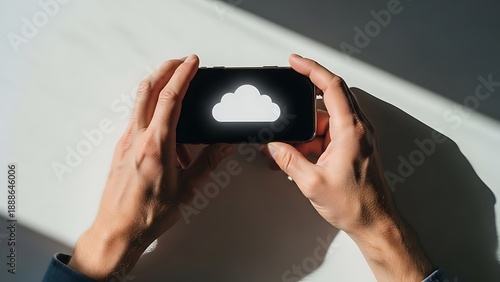 Person taking photo of an apple logo on their iphone with shadow.