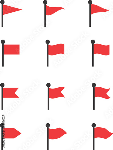 Set of vector red waving flags icon on isolated transparent background 