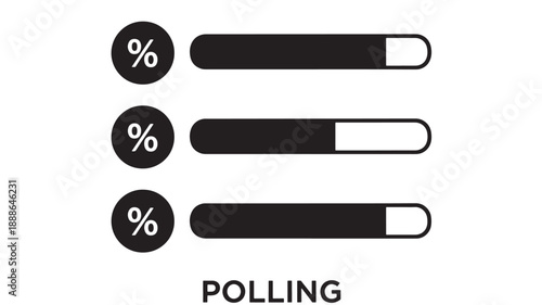 Three black and white progress bars with percentage icons indicating poll results, illustrating data analysis and survey outcomes