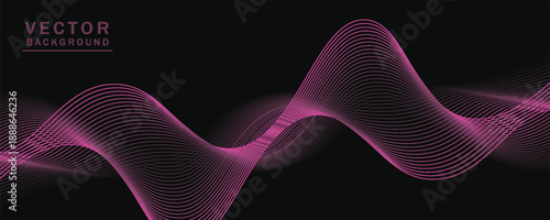 Smooth wavy lines, bright pink, small wave elements, black background, designed with soft yet elegant textured materials.eps 10