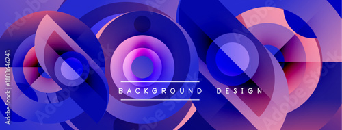 Abstract circles overlap, creating vibrant blue, pink gradients. Modern design elements suggest dynamic movement, visual appeal.