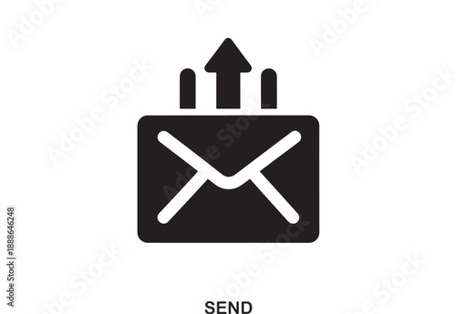 Black minimalist icon of a white envelope with three upward arrows indicating sent message, email, or communication symbol.