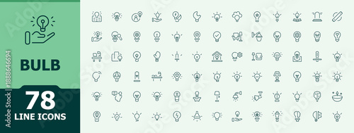 Bulb icon collection. Minimalist icons collection. Vector illustration. Brain icon set. It contains symbols to brainstorm, creative, thinking, brain, knowledge and more.