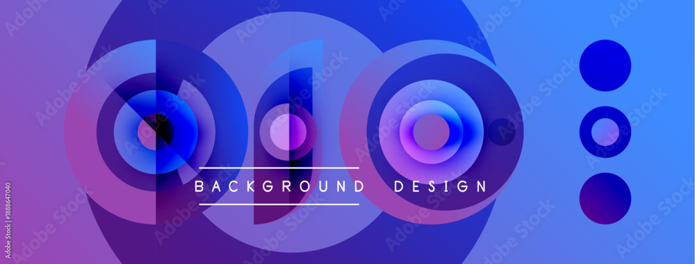 Obraz premium Abstract circles, vibrant gradients create modern background. Purple, blue hues dominate design, simple text included.