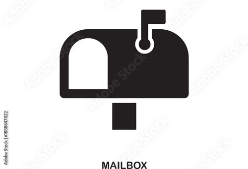 Simple black outline icon of a mailbox with a flag, representing postal service, communication, and delivery, isolated on white background.