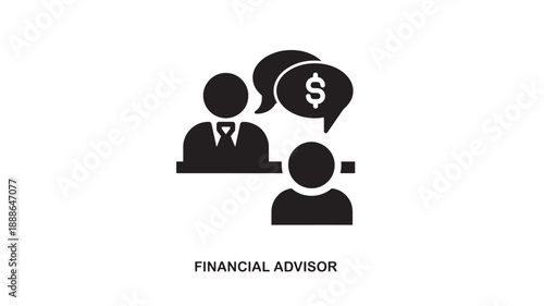 Two people talking with a speech bubble containing a dollar sign, representing financial advice or consultation with a business advisor.