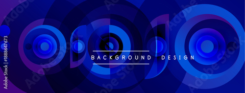 Abstract circles, blue hues, layered design. Modern background with text elements, visually appealing composition.