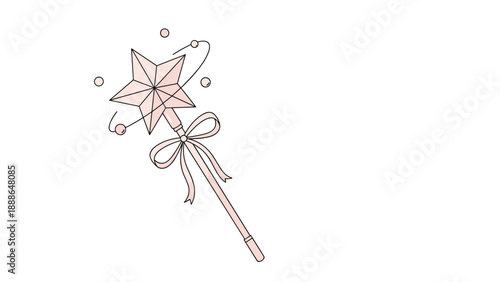 Magical pink star wand with a large ribbon bow and orbiting beads in a cute fantasy illustration for children.