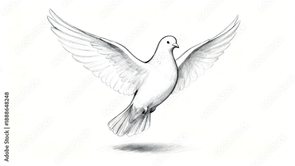 Obraz premium Flying white bird dove sketch for peace hope and freedom symbol art