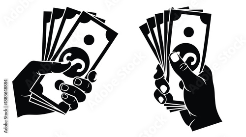 Two hands displaying stacks of money in a bold silhouette
