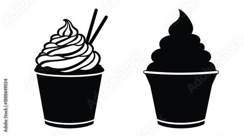 Two ice cream treats depicted in contrasting styles a silhouette