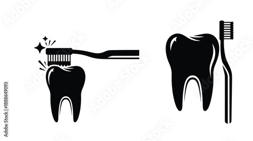 Tooth brushing illustration with a sparkling effect dental hygiene silhouette