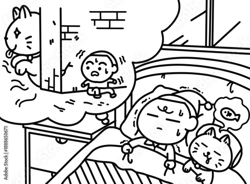 Cat Dream and Human Nightmare Illustration