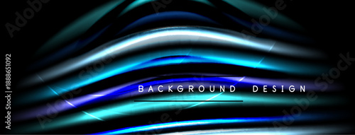 Abstract flowing lines, vibrant blues, silver highlights. Modern design element, dark background creates depth, visual impact.